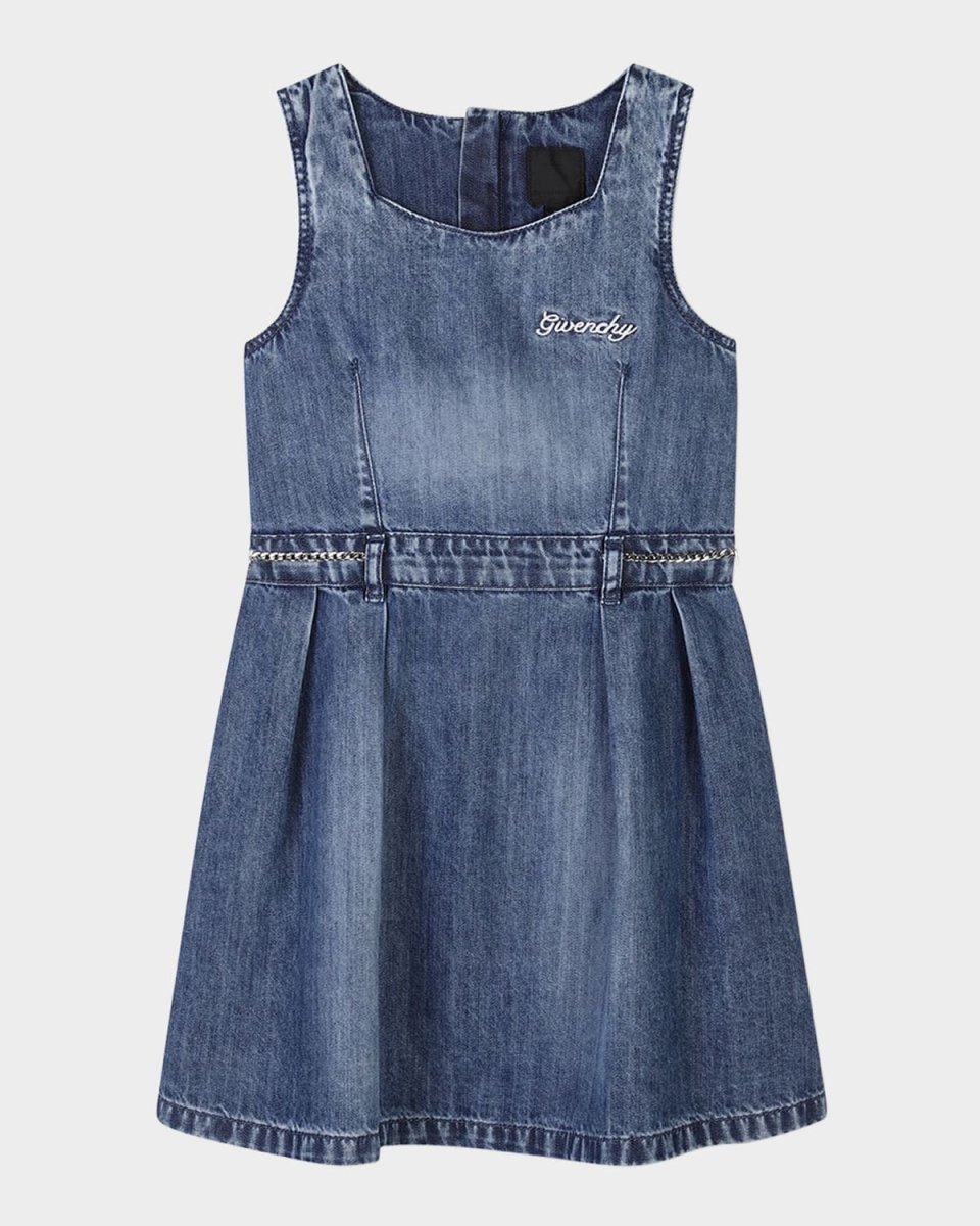 Girl's Script Logo-Print Denim Dress, Size 8-14